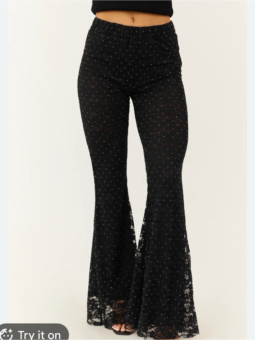 NWT Black Sparkle Lace Flare Pants